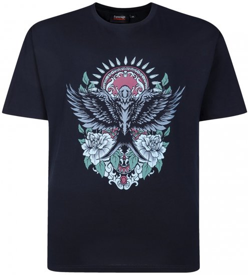 Espionage T444 Tiger Swallow Print T-Shirt Navy - T-shirts met opdruk - T-shirts met opdruk grote maten