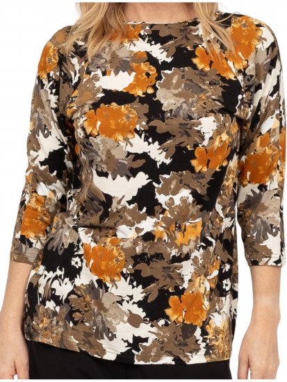 Scandinavian Caramel Flowers Blouse Orange and Brown - Bedrukte T-shirts voor dames -