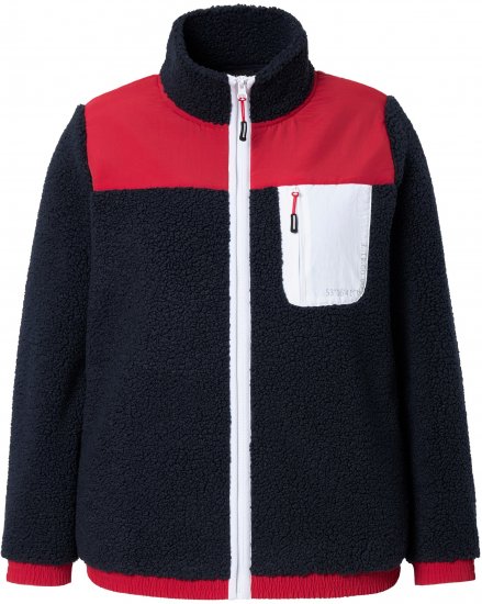 Ulla Popken Color Block Teddy Fleece Jacket Navy - Sweaters & hoodies - 