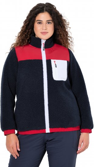 Ulla Popken Color Block Teddy Fleece Jacket Navy - Sweaters & hoodies - 