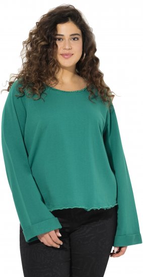 Ulla Popken Rolled Edge Long Sleeve Sweatshirt Emerald Green - Sweaters & hoodies - 