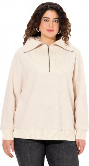 Ulla Popken Teddy Fleece Troyer Collar Sweatshirt Light Champagne - Sweaters & hoodies - 