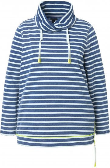 Ulla Popken Striped Turtleneck Neon Detail Sweatshirt Indigo Denim - Sweaters & hoodies - 