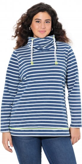 Ulla Popken Striped Turtleneck Neon Detail Sweatshirt Indigo Denim - Sweaters & hoodies - 