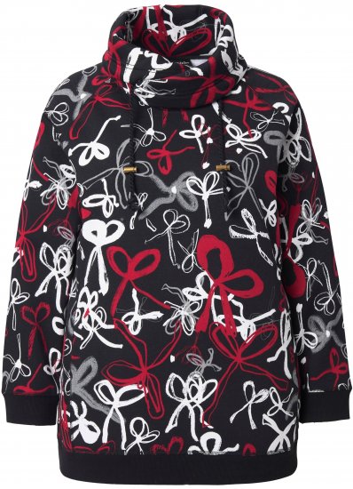 Ulla Popken Ribbon Print Turtleneck Sweatshirt Black - Sweaters & hoodies - 