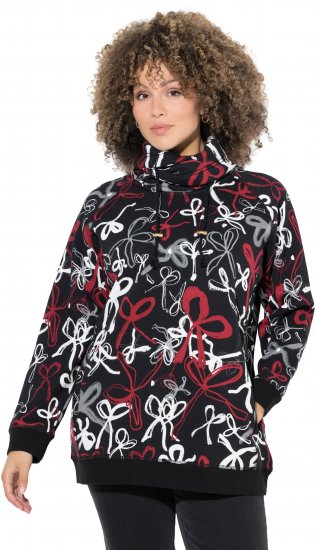 Ulla Popken Ribbon Print Turtleneck Sweatshirt Black - Sweaters & hoodies - 