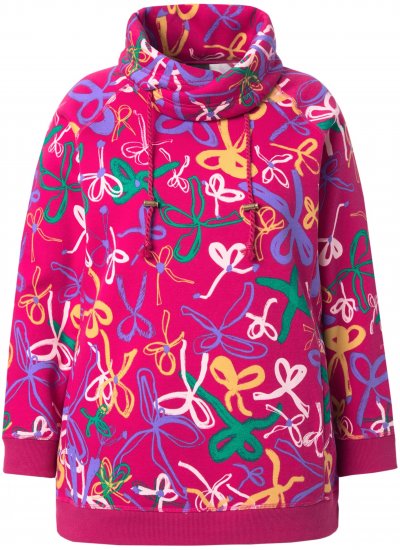 Ulla Popken Ribbon Print Turtleneck Sweatshirt Cherry Red - Sweaters & hoodies - 