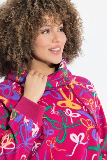 Ulla Popken Ribbon Print Turtleneck Sweatshirt Cherry Red - Sweaters & hoodies - Warme Sweaters, Hoodies & Truien