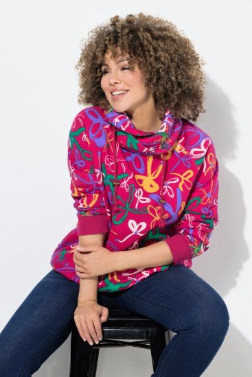 Ulla Popken Ribbon Print Turtleneck Sweatshirt Cherry Red - Sweaters & hoodies - Warme Sweaters, Hoodies & Truien
