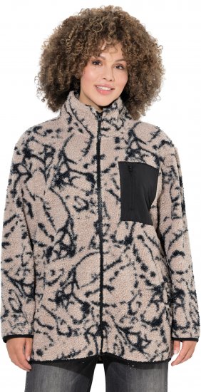 Ulla Popken Marble Print Teddy Fleece Jacket Dark Putty - Sweaters & hoodies - 