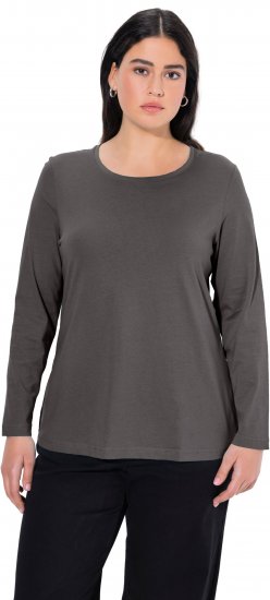 Ulla Popken Basic Round Neck Long Sleeve Slim Fit Cotton Tee Graphite Grey - T-shirts - 