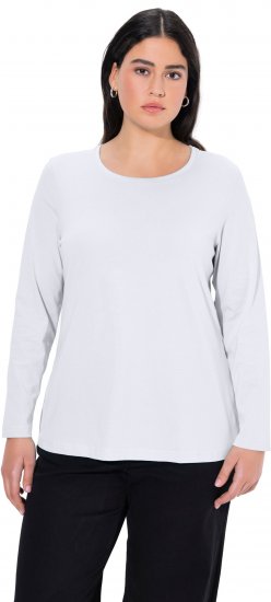 Ulla Popken Basic Round Neck Long Sleeve Slim Fit Cotton Tee Snow White - Rokken - 