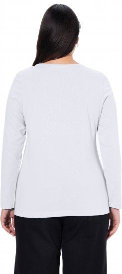 Ulla Popken Basic Round Neck Long Sleeve Slim Fit Cotton Tee Snow White - Rokken - 