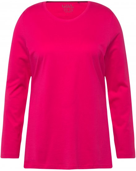 Ulla Popken Basic Round Neck Long Sleeve Slim Fit Cotton Tee Magenta Pink - T-shirts - 