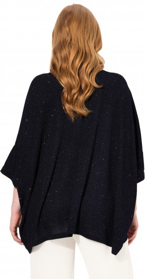 Ulla Popken Sparkling Draped Collared Tee Navy Blue - Bedrukte T-shirts voor dames - 