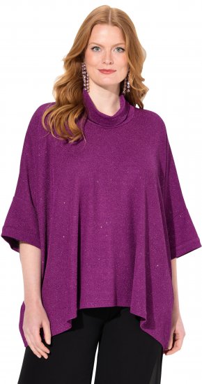 Ulla Popken Sparkling Draped Collared Tee Mulberry - Bedrukte T-shirts voor dames - 
