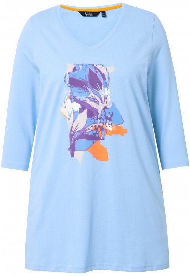 Ulla Popken Floral Motif 3/4 Sleeve Tunic Tee Light Blue - Bedrukte T-shirts voor dames - 