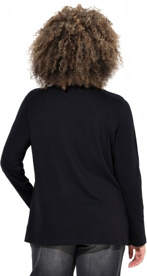 Ulla Popken Holiday Long Sleeve Graphic Tee Black - Bedrukte T-shirts voor dames - 