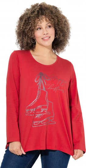 Ulla Popken Holiday Long Sleeve Graphic Tee Salsa Red - Bedrukte T-shirts voor dames - 