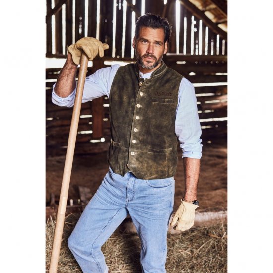 jP1880 Finest Goat Suede Traditional Vest Dark Brown - Trachten & Oktoberfest - Oktoberfest kleding in grote maten (Trachten)