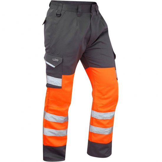 Leo Bideford Ecoviz Poly/Cotton Cargo Trouser Hi-Vis Orange/Grey - Werkkleding - Werkkleding Grote Maten Heren