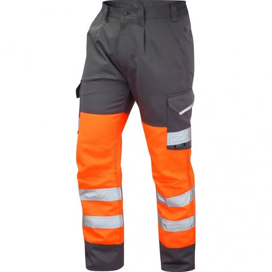 Leo Bideford Ecoviz Poly/Cotton Cargo Trouser Hi-Vis Orange/Grey - Werkkleding - Werkkleding Grote Maten Heren