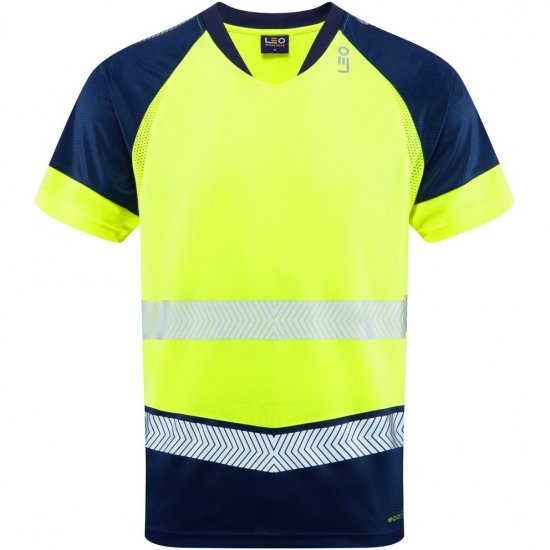 Leo Forda Ecoviz Performance+ Dual Colour T-Shirt Hi-Vis Yellow/Navy Print - Werkkleding - Werkkleding Grote Maten Heren