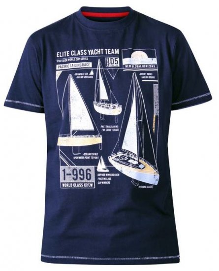 D555 Neville Yacht Team Crew Neck Printed T-Shirt Navy - T-shirts - Grote Maten T-shirts Heren