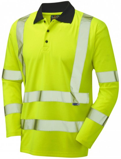 Leo Swimbridge Comfort L/S Polo Shirt Hi-Vis Yellow - Werkkleding - Werkkleding Grote Maten Heren