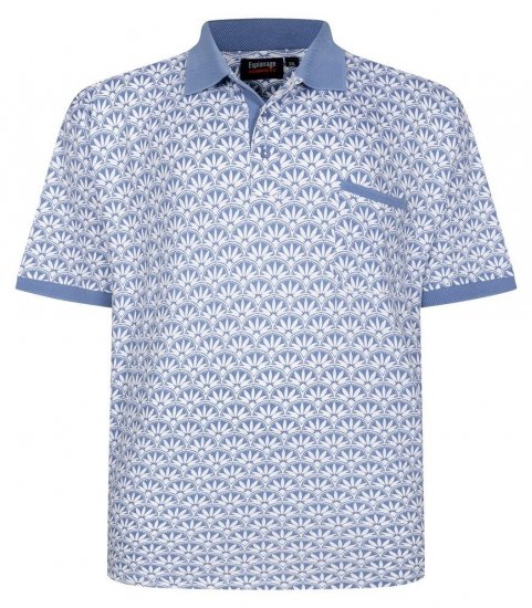 Espionage P231 Polo met geometrische print blauw/wit - Polo shirts - Grote Maten Poloshirts Heren