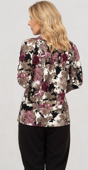 Scandinavian Caramel Flowers Blouse Purple and Brown - Bedrukte T-shirts voor dames - 