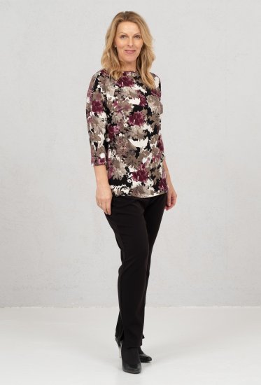 Scandinavian Caramel Flowers Blouse Purple and Brown - Bedrukte T-shirts voor dames - 