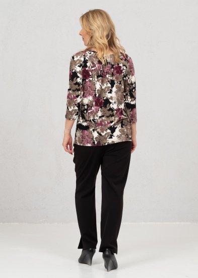 Scandinavian Caramel Flowers Blouse Purple and Brown - Bedrukte T-shirts voor dames - 
