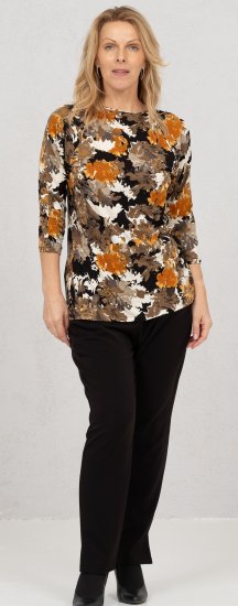 Scandinavian Caramel Flowers Blouse Orange and Brown - Bedrukte T-shirts voor dames -