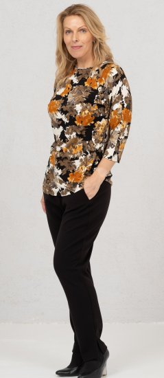 Scandinavian Caramel Flowers Blouse Orange and Brown - Bedrukte T-shirts voor dames -