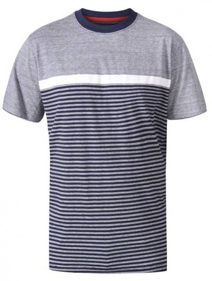 D555 Perkins Crew Neck Cut And Sew Jacquard T-Shirt Navy - T-shirts - Grote Maten T-shirts Heren