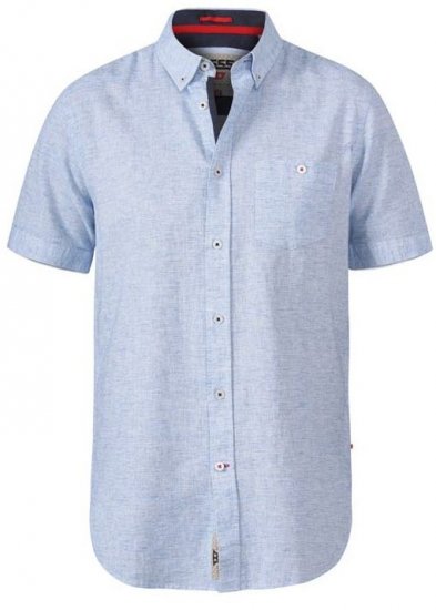 D555 Reid 1 Linen Mix Short Sleeve Shirt Sky Blue - Hemden - Overhemden Grote Maten Heren