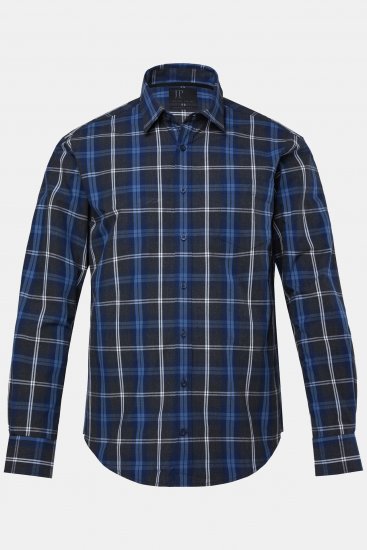 JP1880 Checked Shirt Long Sleeve Kent Collar Anthracite - Hemden - Overhemden Grote Maten Heren
