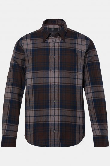 JP1880 Shirt Flannel Long Sleeve Brown TALL - HERENKLEDING MT-6XLT - Tall Kleding Heren