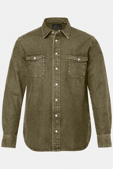 JP1880 Denim Shirt Long Sleeve Olive Green - Hemden - Overhemden Grote Maten Heren