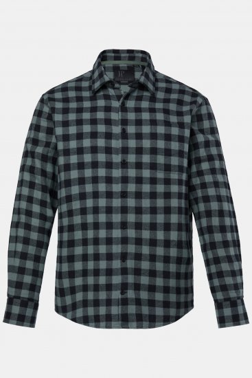 JP1880 Checked Flannel Shirt Long Sleeve Eucalyptus Green - Hemden - Overhemden Grote Maten Heren