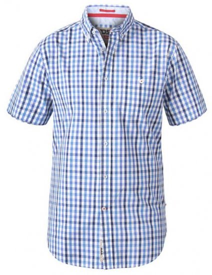 D555 Rowling Blue Gingham Short Sleeve Shirt - Hemden - Overhemden Grote Maten Heren