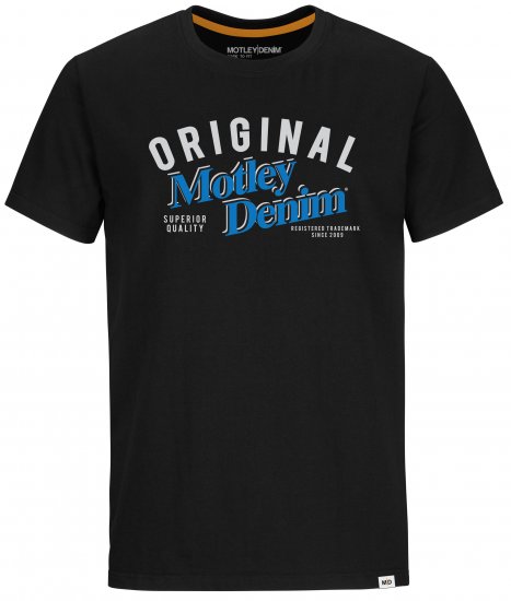 Motley Denim Salford T-shirt Blue on Black - T-shirts - Grote Maten T-shirts Heren