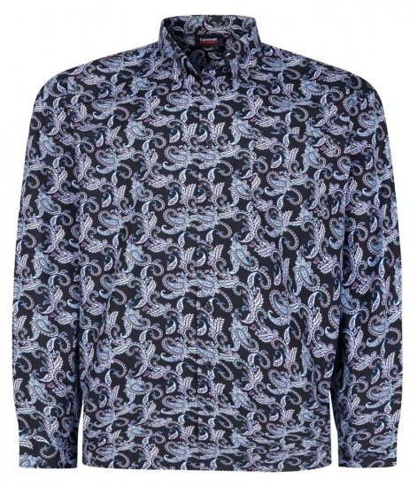 Espionage SH459 Paisley Overhemd met lange mouwen navyblauw/print - Hemden - Overhemden Grote Maten Heren