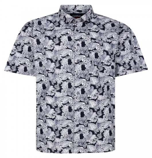Espionage SH462 Overhemd met bladprint navyblauw/wit - Hemden - Overhemden Grote Maten Heren