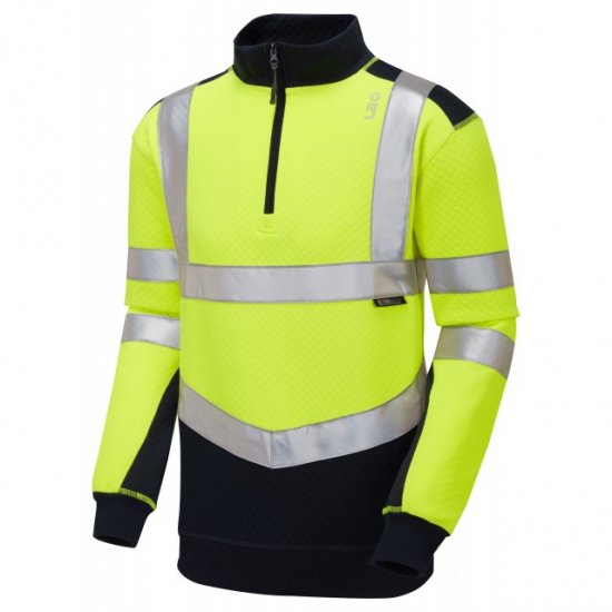 Leo Tapeley Ecoviz Dual Colour 1/4 Zip Sweatshirt Hi-Vis Yellow/Navy - Werkkleding - Werkkleding Grote Maten Heren
