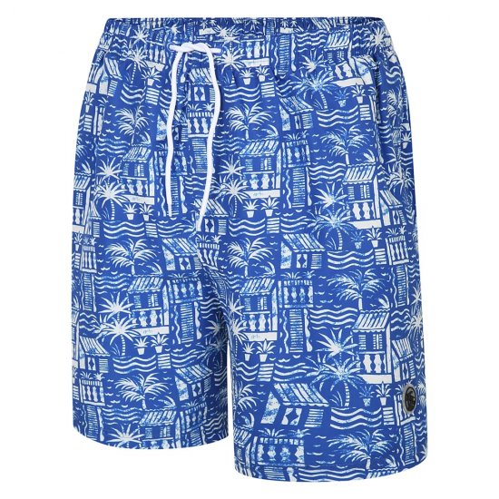 Espionage SW097 Zwemshort met Hawaii-print Koningsblauw/Wit - Badkleding - Grote Maten Zwembroeken Heren