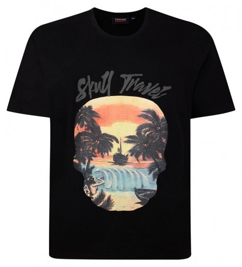 Espionage T432 Skull Travel Bedrukt T-shirt zwart - T-shirts - Grote Maten T-shirts Heren