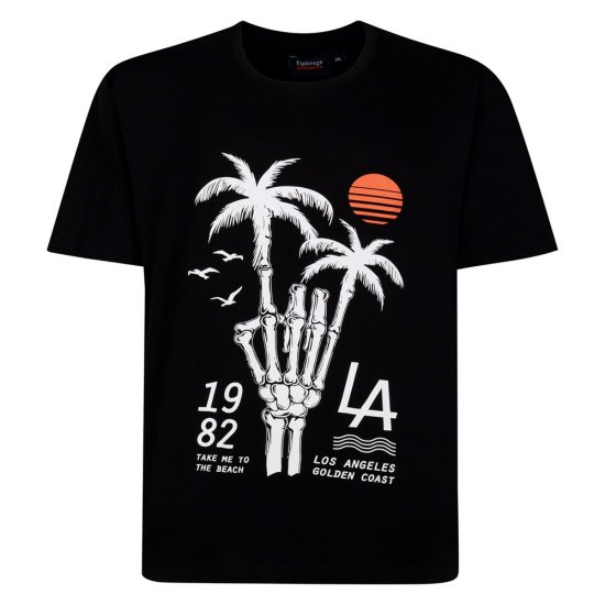 Espionage T448 skeleton palm bedrukt t-shirt zwart - T-shirts - Grote Maten T-shirts Heren