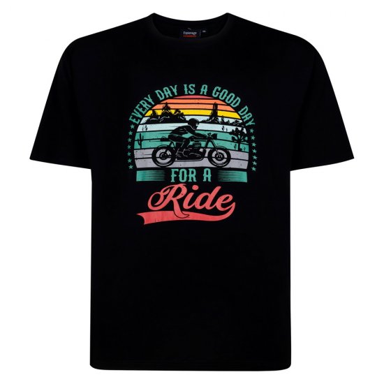 Espionage T451 Bedrukt T-shirt Good Day For A Ride Zwart - T-shirts - Grote Maten T-shirts Heren